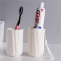 Portable white ribbed travel toothbrush case and cup set for business trip storage - OPP Bag With Lanyard / Large Toothbrush Holder White