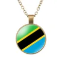 Vintage Tanzania vlag glazen koepel hanger ketting met bronskleurige legering ketting. - Tanzania Nationale Vlag Stijl (样式147)