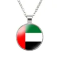 Zilverkleurige ronde glazen cabochon hangketting met VAE vlag ontworpen voor heren. - VAE Nationale Vlag Stijl (样式148)