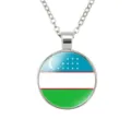 Zilverkleurige legering hanger ketting met Oezbeekse vlag ontwerp, creatieve retro sieraden. - Oezbekistan Vlag Stijl (样式157)