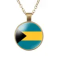 Vintage bronskleurige ketting met ronde glazen hanger met vlag van de Bahama's design. - Bahama's Nationale Vlag Stijl (样式11)