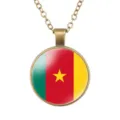 Vintage Kameroen vlag glas hanger ketting, bronzen legering ketting voor heren sieraden. - Kameroen Vlag Stijl (样式28)
