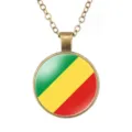 Vintage bronskleurige legering ronde glazen hanger ketting met nationale vlag ontwerp dagelijks. - Republiek Congo Nationale Vlag Stijl (样式34)