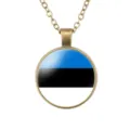 Vintage brons legering Estische vlag glas cabochon hanger ketting mode sieraden - Estland Nationale Vlag Stijl (样式48)