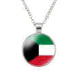 Koeweit Vlag Glas Cabochon Hanger Ketting Zilverkleurige Legering Mannen Vrouwen - Koeweit Nationale Vlag Stijl (样式82)
