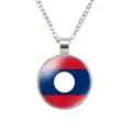 Laos vlag hanger ketting metaal legering ronde sleutelbeen ketting mode sieraden accessoire - Laos Nationale Vlag Stijl (样式83)