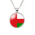 Ketting met ronde glazen hanger van zilverkleurige legering en het Vlag van Oman. - Oman Nationale Vlag Stijl (样式112)