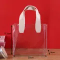 Bolsa de regalo de PVC transparente con asas beige, tamaño 20x17,5x9cm para bodas - Grande Beige Transparente / Grande (25x14x23cm)
