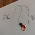 Collana catena serpente in acciaio inossidabile con perline e ciondolo bottone donna - Collana-Argento-Oro-Rosso
