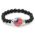Fashion Independence Day beaded bracelet with US flag pendant and elastic cord for men women. - USA Flag Style (Style 76) / Black