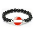Bracciale elastico con perline nere e ciondolo con bandiera nazionale per uomo e donna. - Stile Bandiera Austria (Stile 1) / Nero