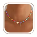 Collana girocollo con perline colorate boho con cuore d'oro e ciondolo lettera T per donna - Lettera T (Oro)
