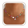Moderna Collana Girocollo Con Ciondolo Lettera A Perline Multicolori Stile Boho Dopamina - Lettera A (Colore Acciaio)