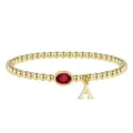 Bracciale di perle dorate con pietra rossa ovale e ciondolo con lettera A da donna. - Gennaio-A