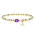 Bracciale di perle dorato con pietra natale viola e ciondolo con lettera A per donna - Febbraio-A