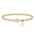Bracciale con perline d'oro lettera A pietra ovale elegante gioiello da donna chic - Aprile-A