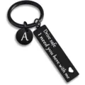 Minimalistische zwarte metalen sleutelhanger met letter A en gegraveerde hanger voor autosleutels. - Letter A