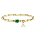 Bracciale di perle d'oro con pietra portafortuna verde e ciondolo con lettera A moda. - Maggio-A / 6.9