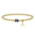 Bracciale di perle dorate con pietra natale ovale e ciondolo con lettera A modello - Lettera A / Giugno