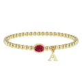 Bracciale di perle dorate con pietra natale rossa e ciondolo con lettera A regalo. - Luglio-A