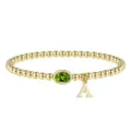 Bracciale di perline dorato con pietra portafortuna peridoto verde e ciondolo lettera A - Agosto-A