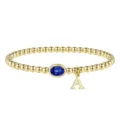 Bracciale di perle dorate con pietra preziosa blu e ciondolo con lettera A alla moda - Settembre-A