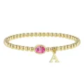 Bracciale di perle dorate con pietra natale rosa e ciondolo lettera A, gioiello alla moda. - Ottobre-A