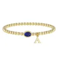 Bracciale di perle dorate con pietra ovale blu e ciondolo con lettera per donna gioiello moda - Dicembre-A