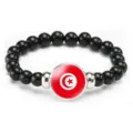 Fashionable stretch beaded bracelet featuring a round Tunisia flag pendant, ideal for daily wear. - Tunisia Flag Style (Style 5) / Black