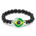 Brazil flag elastic beaded bracelet fashion national day jewelry gift for men and women - Brazil Flag Style (Style 6) / Black