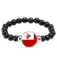 Black Beaded Tonga Flag Bracelet, stylish elastic stretch beaded wrist chain for daily wear. - Tonga Flag Style (Style 11) / Black