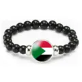 Black beaded bracelet with Sudan flag pendant, stylish elastic jewelry gift for men and women. - Sudan Flag Style (Style 13) / Black
