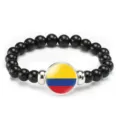 Colombia flag beaded bracelet black stone elastic wristband national charm jewelry gift - Colombia Flag Style (Style 14) / Black