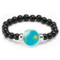 Kazakhstan flag black bead elastic bracelet fashionable national style jewelry gift for men. - Kazakhstan Flag Style (Style 15) / Black