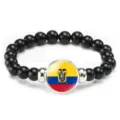 Ecuador flag stretch beaded bracelet black stone beads patriotic jewelry gift for men women - Ecuador Flag Style (Style 16) / Black