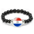 Paraguay flag beaded bracelet black stone elastic wristband fashion jewelry gift - Paraguay Flag Style (Style 17) / Black
