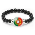 Portugal flag beaded bracelet elastic black stone jewelry gift for men and women daily wear - Portugal Flag Style (Style 19) / Black