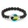 Bahamas flag beaded bracelet black round stone beads fashion stretch wristband gift - Bahamas Flag Style (Style 22) / Black