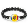 Fashionable Moldova flag beaded bracelet with elastic cord, casual unisex jewelry gift. - Moldova Flag Style (Style 23) / Black