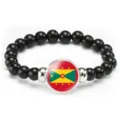 Grenada flag beaded bracelet with black beads and silver metal spacers for men and women gifts - Grenada Flag Style (Style 25) / Black
