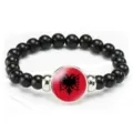 Fashion Albanian double headed eagle beaded bracelet elastic rope jewelry gift for men and women - Albania Flag Style (Style 28) / Black
