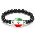 Fashion Iran flag beaded bracelet with black onyx stones and glass dome charm gift for men. - Iran Flag Style (Style 29) / Black