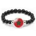 Morocco flag beaded bracelet elastic rope fashion jewelry gift for men and women daily wear - Morocco Flag Style (Style 30) / Black
