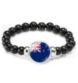 New Zealand flag black beaded bracelet with silver charm elastic fashion jewelry gift for men - New Zealand Flag Style (Style 31) / Black