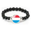 Fashion black beaded stretch bracelet with national flag charm for men and women gift - National Flag Style (Style 32) / Black