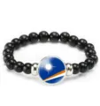 Black beaded bracelet featuring Marshall Islands flag glass dome charm, elastic stretch accessory. - Marshall Islands Flag Style (Style 33) / Black