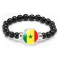 Senegal flag beaded stretch bracelet with black beads and metal charms for daily wear. - Senegal Flag Style (Style 35) / Black