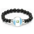 Guatemalan flag beaded bracelet with black stone beads and round glass pendant for daily wear. - Guatemala Flag Style (Style 36) / Black