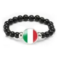 Black beaded stretch bracelet with Italian flag charm fashion trendy gift for men women - Italy Flag Style (Style 39) / Black