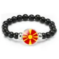 Black beaded bracelet with sun symbol glass charm elastic cord fashion jewelry gift for adults - Vergina Sun Totem Style (Style 41) / Black